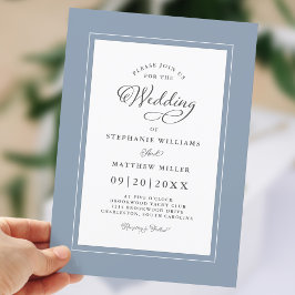 Elegant Dusty Blue Chic Modern Calligraphy Wedding Einladung