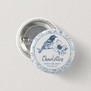 Elegant Dusty Blue Chinoiserie Baby Shower Gevor Button