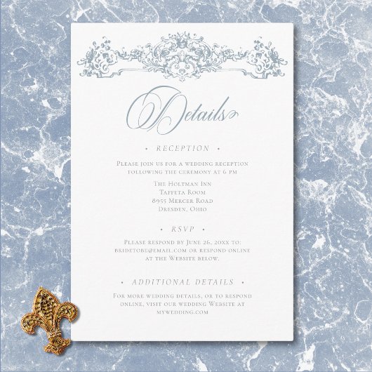 Elegant Dusty Blue Chinoiserie Cherub Wedding Begleitkarte