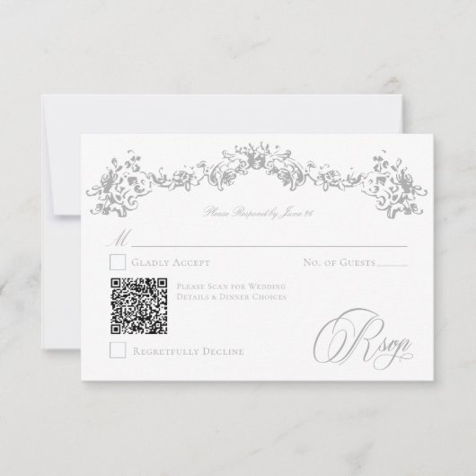 Elegant Dusty Blue Chinoiserie Cherub Wedding QR RSVP Karte (Vorderseite)