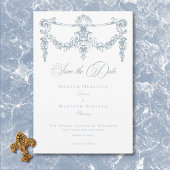 Elegant Dusty Blue Chinoiserie Cherub Wedding Save The Date