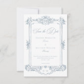 Elegant Dusty Blue Chinoiserie Cherub Wedding Save The Date (Vorderseite)