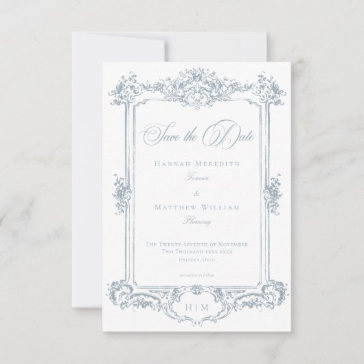 Elegant Dusty Blue Chinoiserie Cherub Wedding Save The Date (Vorderseite)