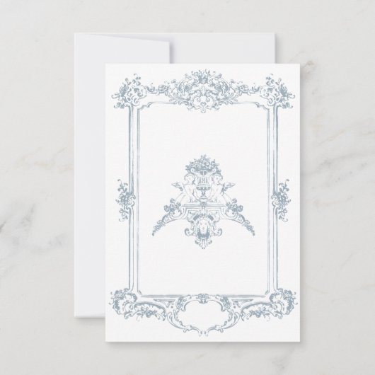 Elegant Dusty Blue Chinoiserie Cherub Wedding Save The Date (Rückseite)