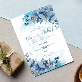 Elegant Dusty Blue Chinoiserie Floral Wedding Einladung