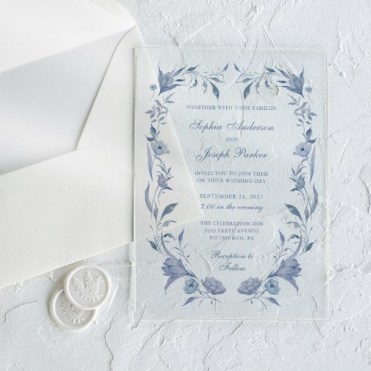 Elegant Dusty Blue Chinoiserie Wedding Acryleinladungen