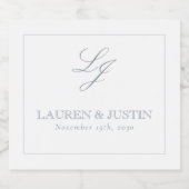 Elegant Dusty Blue Classic Monogram Script Wedding Schaumweinetikett (Einzelnes Label)