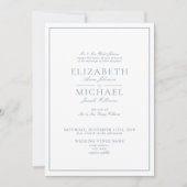 Elegant Dusty Blue Classic Script Details Wedding Einladung (Vorderseite)