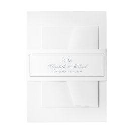 Elegant Dusty Blue Classic Script Monogram Wedding Einladungsbanderole