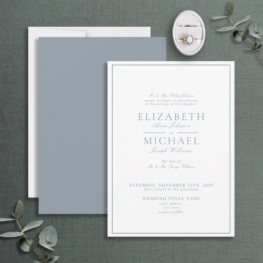 Elegant Dusty Blue Classic Script Wedding Einladung