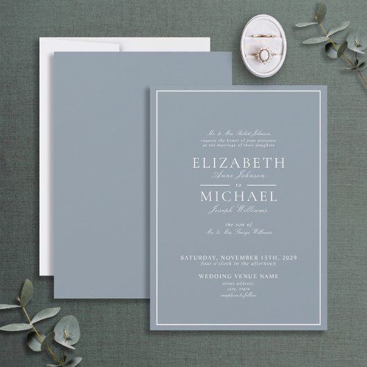 Elegant Dusty Blue Classic Script Wedding Einladung