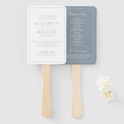 Elegant Dusty Blue Classic Script Wedding Program Fächer (Vorne und Hinten)