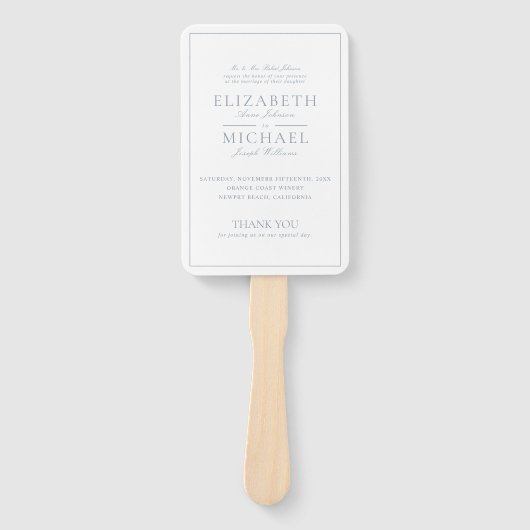 Elegant Dusty Blue Classic Script Wedding Program Fächer (Vorderseite)