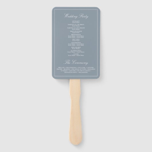 Elegant Dusty Blue Classic Script Wedding Program Fächer (Rückseite)