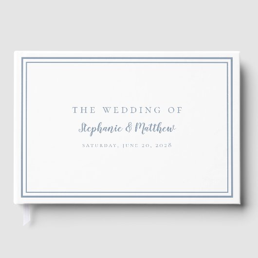 Elegant Dusty Blue Classic Simple Modern Wedding Gästebuch (Vorderseite)