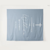 Elegant Dusty Blue Confirmation Foto Hintergrund Wandteppich (Vorderseite (Horizontal))