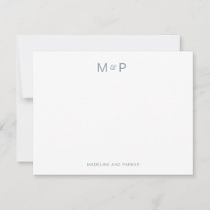 Elegant Dusty Blue Contemporary Couple Monogram Mitteilungskarte