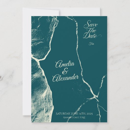 Elegant Dusty Blue & Cream Marble Save the Date Einladung (Vorderseite)