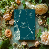 Elegant Dusty Blue & Cream Marble Save the Date Einladung