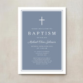 Elegant Dusty Blue Cross Baby Boy Baptism Einladung