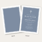 Elegant Dusty Blue Cross Baby Boy Baptism Einladung
