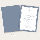 Elegant Dusty Blue Cross Baby Boy Baptism Einladung