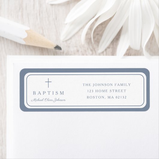 Elegant Dusty Blue Cross Boy Baptism Address (Insitu)