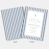 Elegant Dusty Blue Cross Boy Baptism Einladung