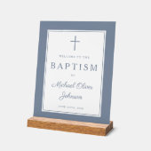 Elegant Dusty Blue Cross Boy Baptism Welcome Acrylschild (Winkel)