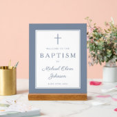Elegant Dusty Blue Cross Boy Baptism Welcome Acrylschild (Hochzeit)