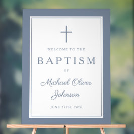 Elegant Dusty Blue Cross Boy Baptism Welcome Acrylschild