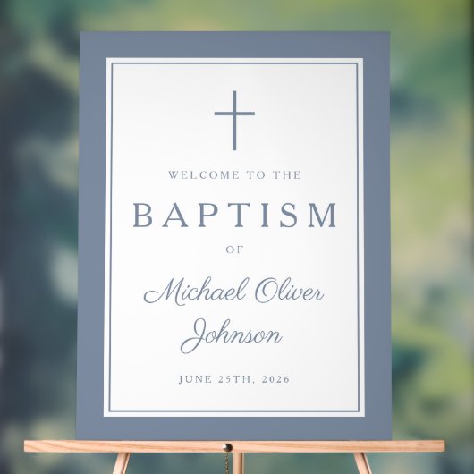 Elegant Dusty Blue Cross Boy Baptism Welcome Acrylschild (Neutral)