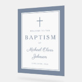 Elegant Dusty Blue Cross Boy Baptism Welcome Acrylschild (Winkel)