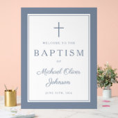 Elegant Dusty Blue Cross Boy Baptism Welcome Acrylschild (Hochzeit)