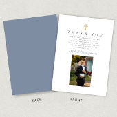 Elegant Dusty Blue Cross Boy Erste Kommune Dankeskarte