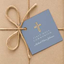 Elegant Dusty Blue Cross Boy Erste Kommune Geschenkanhänger