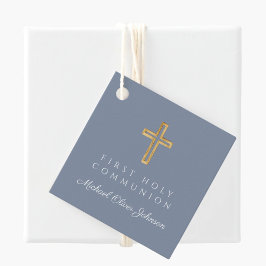 Elegant Dusty Blue Cross Boy Erste Kommune Geschenkanhänger