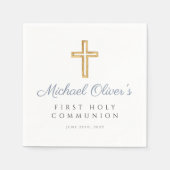 Elegant Dusty Blue Cross Boy Erste Kommune Serviette (Vorderseite)