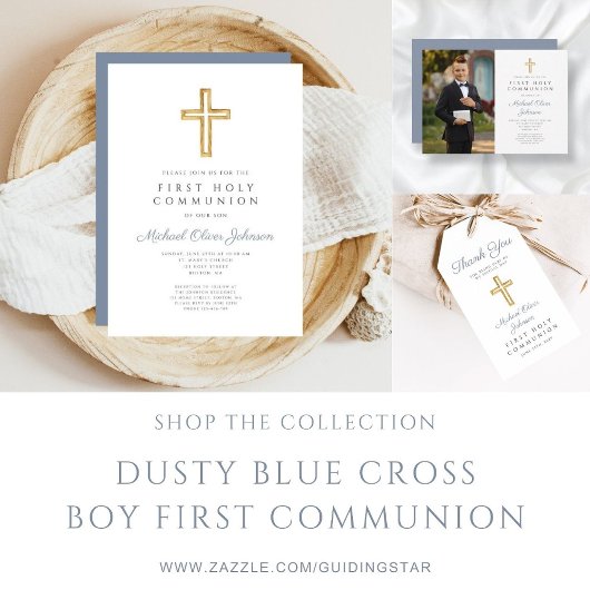 Elegant Dusty Blue Cross Boy Erste Kommune Serviette