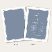 Elegant Dusty Blue Cross Boy First Communion Dankeskarte