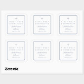 Elegant Dusty Blue Cross Boy First Communion  Quadratischer Aufkleber (Blatt)