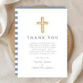 Elegant Dusty Blue Cross Boy Taufe Dankeskarte