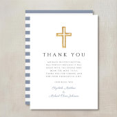 Elegant Dusty Blue Cross Boy Taufe Dankeskarte