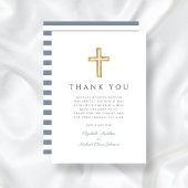 Elegant Dusty Blue Cross Boy Taufe Dankeskarte