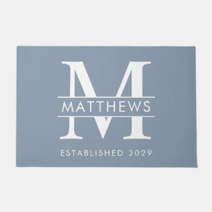 Elegant Dusty Blue Custom Monogram Name Fußmatte