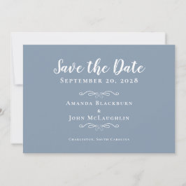 Elegant Dusty Blue Delicate Romantische Kalligraph Save The Date