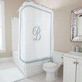 Elegant Dusty Blue Double Border Script Monogram Duschvorhang (Beispiel)