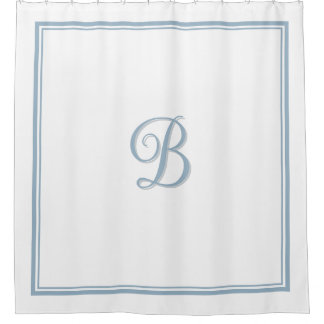 Elegant Dusty Blue Double Border Script Monogram Duschvorhang