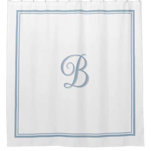 Elegant Dusty Blue Double Border Script Monogram Duschvorhang (Vorderseite)