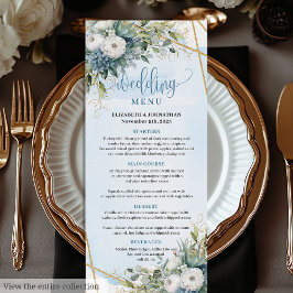 Elegant Dusty Blue Eucalyptus Floral Wedding Menu Menükarte